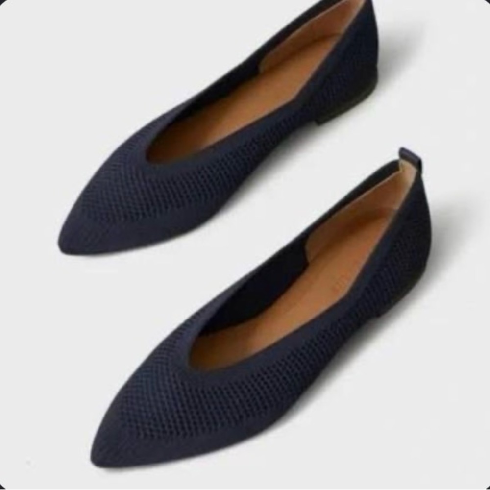 Everlane 40 Hour Work Pointed Knit Ballet Flats in Navy